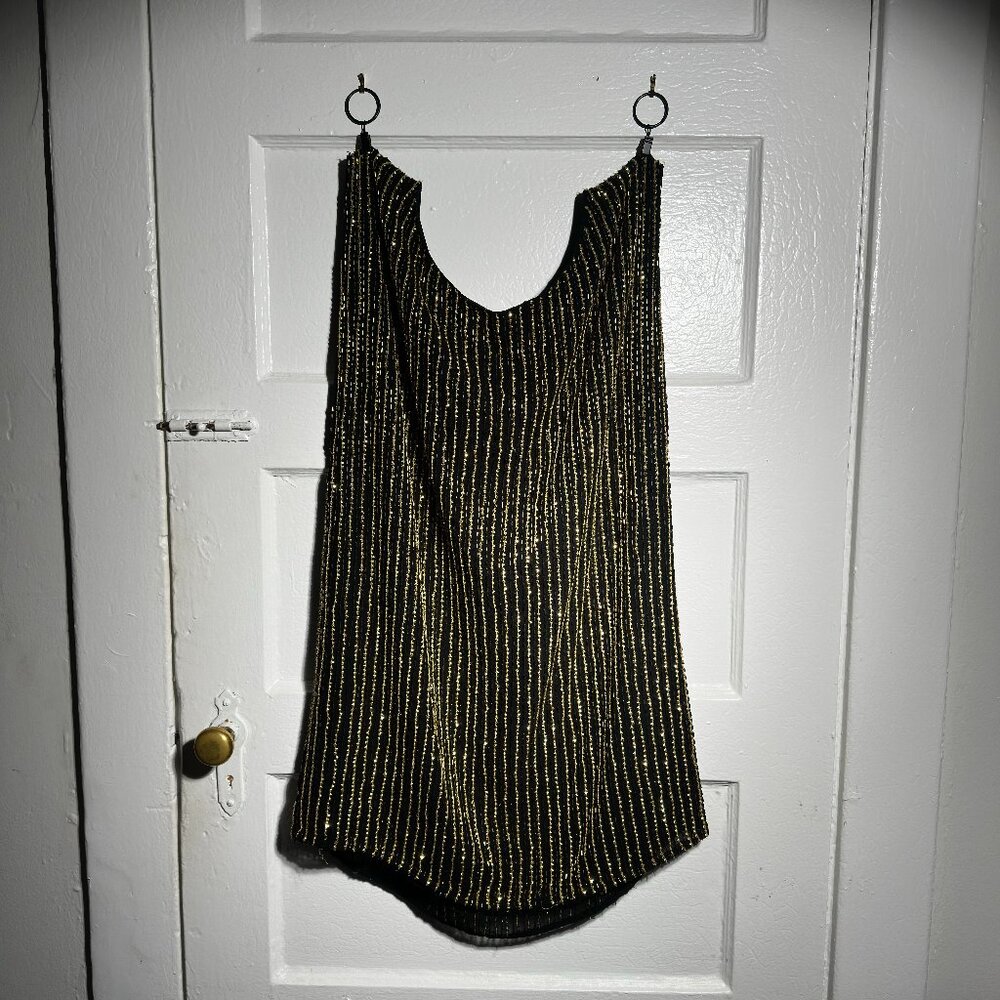 Topshop | Vintage-style Black & Gold Sparkly Beaded Mini Dress | US Size 6